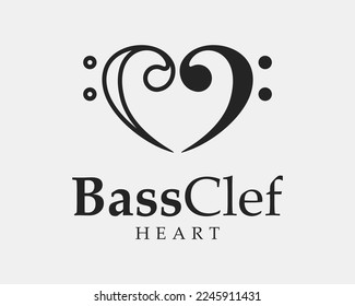 Bass Clef Music Melody Musical Note Love Heart Couple Classic Vintage Classical Vector Logo Design