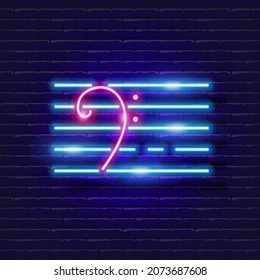 Bass clef neon icon. Music glowing sign. Music concept. Vector illustration for Sound recording studio design, advertising, signboards, vocal studio.