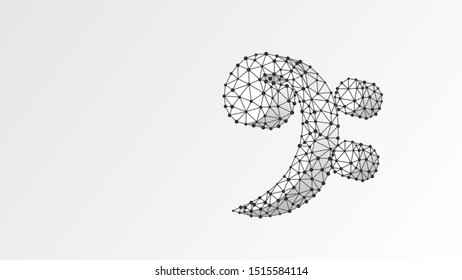 Bass clef sign. Music note, melody key, festival poster or banner concept. Abstract, digital, wireframe, low poly mesh, vector white origami 3d illustration. Triangle, line, dot