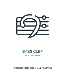icono de línea delgada bajo clef. sonido, iconos lineales musicales de la música y el concepto de medios de señal de contorno aislado. Elemento de símbolo de ilustración vectorial para diseño web y aplicaciones.