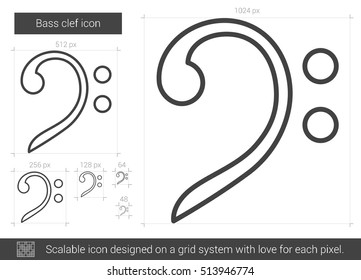 Bass clef vector line icon isolated on white background. Bass clef line icon for infographic, website or app. Scalable icon designed on a grid system.
