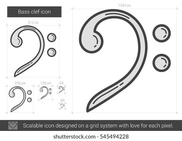 Bass clef vector line icon isolated on white background. Bass clef line icon for infographic, website or app. Scalable icon designed on a grid system.