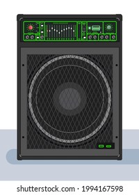 Bass combo, realistic illustration. Material for guitarists and rockers. Equipment for live performances. Heavy metal theme. Jazz attribute. column for monitoring. T-shirt material. Guitar speaker. 