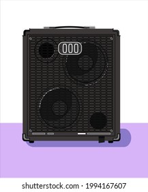 Bass combo, realistic illustration. Material for guitarists and rockers. Equipment for live performances. Heavy metal theme. Jazz attribute. column for monitoring. T-shirt material. Guitar speaker. 