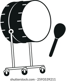 Bass drum with drumstick black-and-white