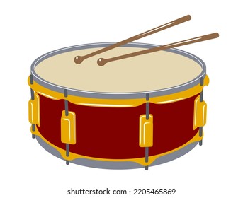 Bass drum and drumsticks.. Musical instrument. Vector clipart isolated on white.