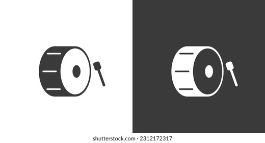 Bass drum flat web icon. Bass drum logo design. Percussion instrument simple drum sign silhouette icon with invert color. Bass drum solid black icon vector design. Musical instruments concept