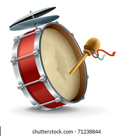 Bass Drum Instrument. Vector Illustration Isolated On White Background