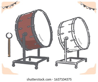 Bass Drum Isolated On White. Vector Illustration.	