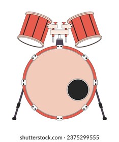 Bass drum with mid and high tom 2D linear cartoon object. Musical percussion instrument isolated line vector element white background. Drumming hardware. Part of drum set color flat spot illustration