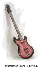 Bass electric Guitar. Watercolor style. Vector illustration.