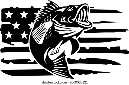 Bass Fish American Flag Distressed Svg svg