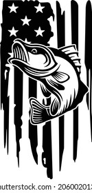 Bass Fish American Flag Distressed Svg svg