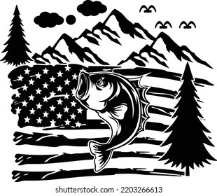 Bass Fish American Flag Silhouette svg