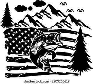 Bass Fish American Flag Silhouette svg