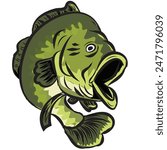 Bass Fish Fishing Mascot and Sign Vector Illustration
