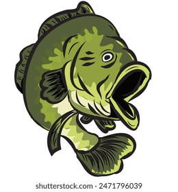 Bass Fish Fishing Mascot and Sign Vector Illustration