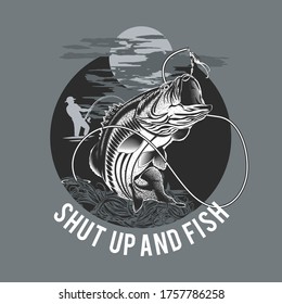 Bass Fish Hook Fisherman Vector Poster