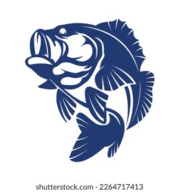 Bass fish icon isolated on white background, logo design element, label, emblem, brand sign, vector illustration