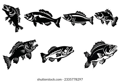 Bass fish icons, Design element for Bass fish logo,Bass Fish Vector
