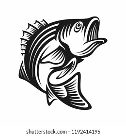 bass fish icons isolated on white background. Design element for logo, label, emblem, sign, brand mark. Vector illustration.