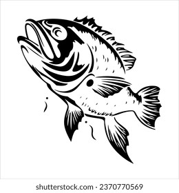 bass fish icons isolated on white background. Design element for logo, label, emblem, sign, brand mark. Vector illustration.