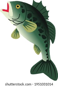 Bass Fish Jumps Out Of Water Isolate Realistic Illustration. Big Large Mouth Bass. Perch Fishing On A River Or Lake At The Weekend. Isolated On A White Background. Vector Illustration.