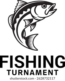 bass fish Logo design | silhouette vector | Black and White Fishing Club Emblem Vector | Featuring a Jumping Fish for Fishing Businesses