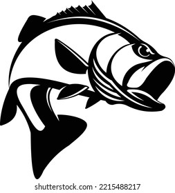 Bass Fish Logo, Unique and fresh bass fish jumping out of the water, great to use as your bass fishing activity. 