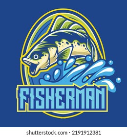 Ilustración del logotipo de la mascota de pescado Bass con vector de stock de calidad superior