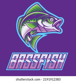 Bass fish mascot logo illustration with premium quality stock vector