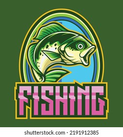 Bass fish mascot logo illustration with premium quality stock vector