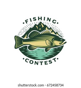 Bass Fish With Mountain Logo Template