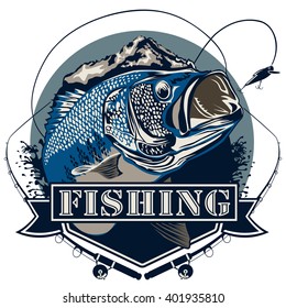 Bass fish. Perch fishing vector illustration. Bass fishing vector illustration can be used for original design.