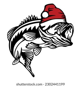  Bass Fish With Santa Hat Christmas