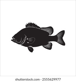 Bass Fish Silhouette, Illustration Isolated On White Backgroun.fish bone logo design with vector concept on white background