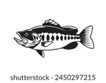 bass fish silhouette. fish vector illustration. jumping fish on white background.