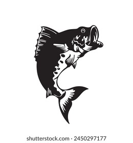 bass fish silhouette. fish vector illustration. jumping fish on white background.