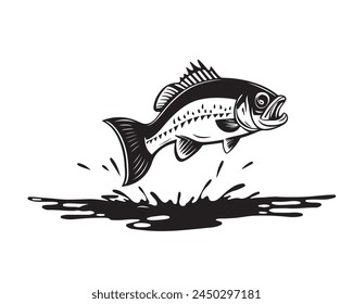 bass fish silhouette. fish vector illustration. jumping fish on white background.