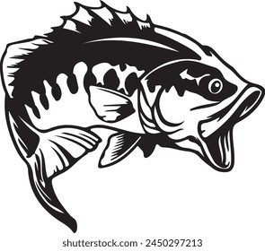 bass fish silhouette. fish vector illustration. jumping fish on white background.