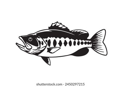 bass fish silhouette. fish vector illustration. jumping fish on white background.