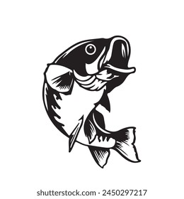 bass fish silhouette. fish vector illustration. jumping fish on white background.