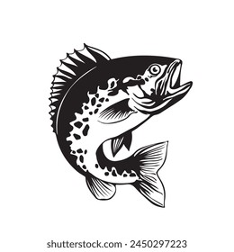 bass fish silhouette. fish vector illustration. jumping fish on white background.