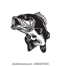 bass fish silhouette. fish vector illustration. jumping fish on white background.