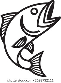 bass fish silhouette vector set | Three Stylized Fish Illustrations in Black and White Design | Jumping Fish Illustrations | Black and White Fishing Clipart Collection