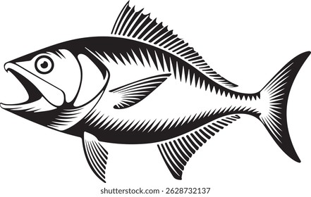 bass fish silhouette vector set | Three Stylized Fish Illustrations in Black and White Design | Jumping Fish Illustrations | Black and White Fishing Clipart Collection
