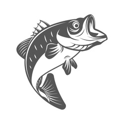 Fishing Logo. Black and White Illustration of a Fish Hunting for