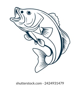 Bass fish vector illustration sketch of largemouth perch fish