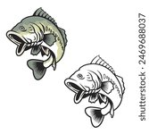 a bass fish vector illustrations. drawing with line art style.