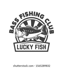 Bass fishing club. Emblem template with perch. Design element for logo, label, sign, poster. Vector illustration